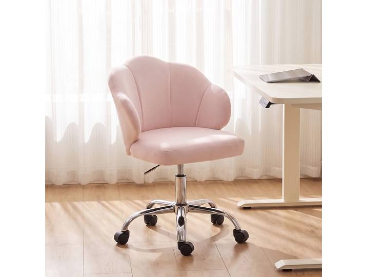HOMCOM Chaise Bureau Velours Rose Dossier Pétale Hauteur Réglable