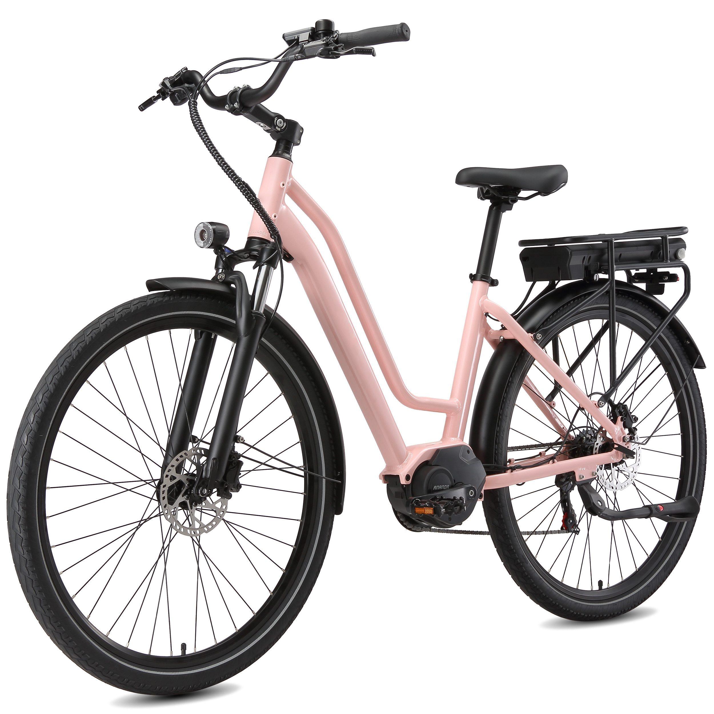E-Bike Cityrad Mittelmotor 28 Zoll Cityrad E-Fahrrad Damen u. Herren Pedelec 460Wh Kettenschaltung, Mittelmotor, 460,8 Wh, (mit Batterieladegerät