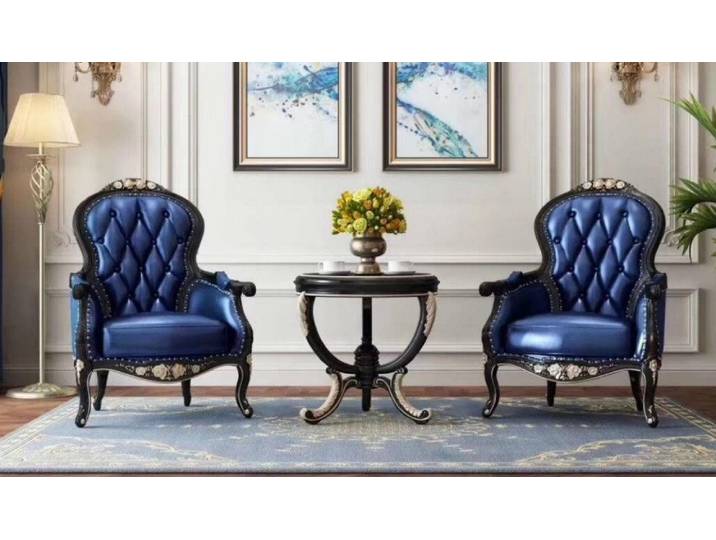 JVmoebel Polstergarnitur JVMoebel Wohnzimmer Set Blau Kunstleder mit Beistelltisch, (Set, 2-tlg)