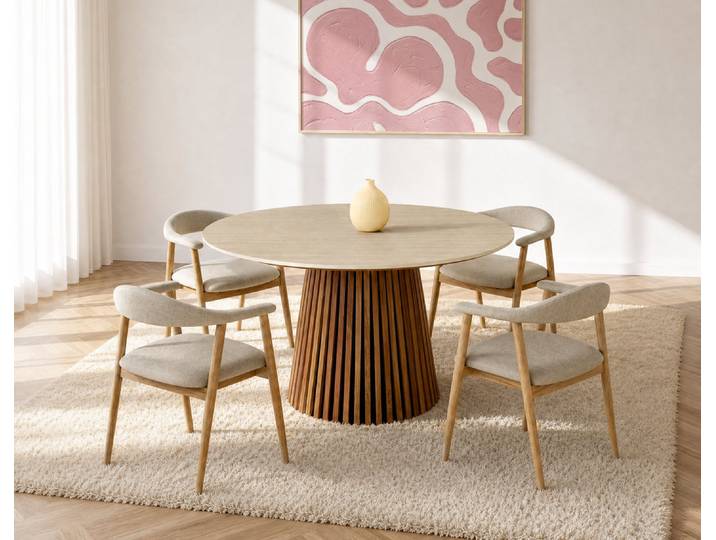 Lore - Chaise En Chêne Massif Et Tissu - Bois / Beige