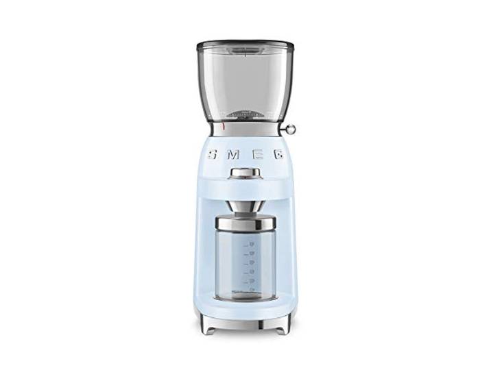 SMEG, Kaffeemühle CGF01PBEU, konisches Edelstahlmahlwerk, 30 Mahlgrad Einstellungen, 350 g Kaffeebohnenbehälter, Premium Aluminium-Druckgussgehäuse, 150W, Blau