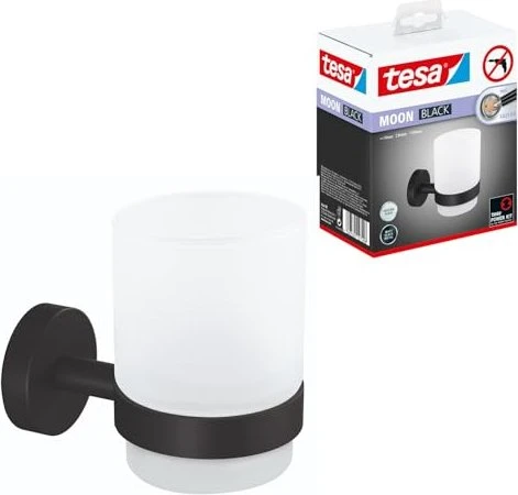 Tesa MOON BLACK Zahnputzbecher Halter matt inkl. Klebelösung