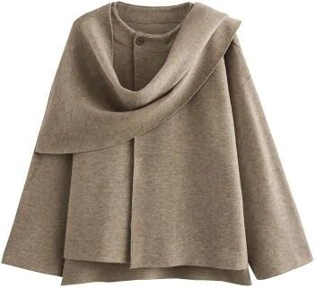 Uplift Essentials Women Plush Winter Coat With Asymmetric Scarf Collar l khaki