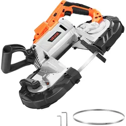 VEVOR 20V Akku Bandsäge, 127x115mm Schnitttiefe, Metallbandsäge, kabelloses & kompaktes Portaband, Aufhängehaken, 0–120 m/min variable Drehzahl, zum Schneiden von Metall, Holz (nur Werkzeug)