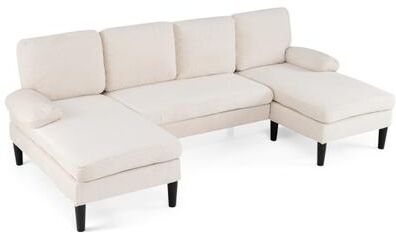 Costway U-shaped Sectional Couch with Double Chaise for Living Room-Beige