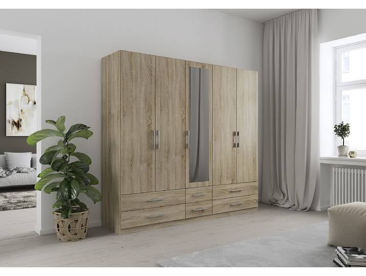 Drehtürenschrank Hersbruck-Extra 226cm Holz/Eiche Sonoma Dekor 1 Spiegeltür