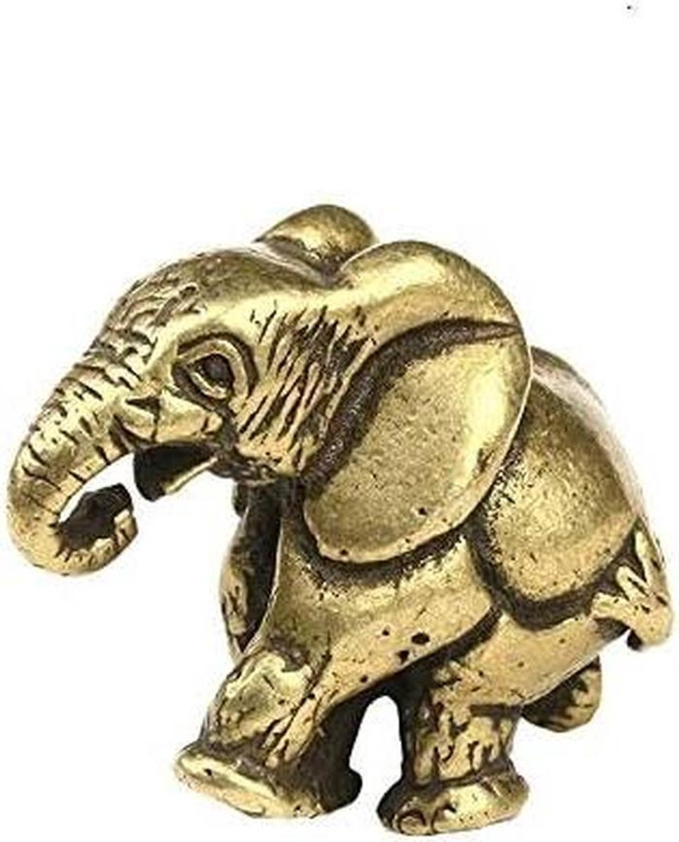 Koperen Olifant Beeldje - Miniatuur Decoratie voor op je Bureau