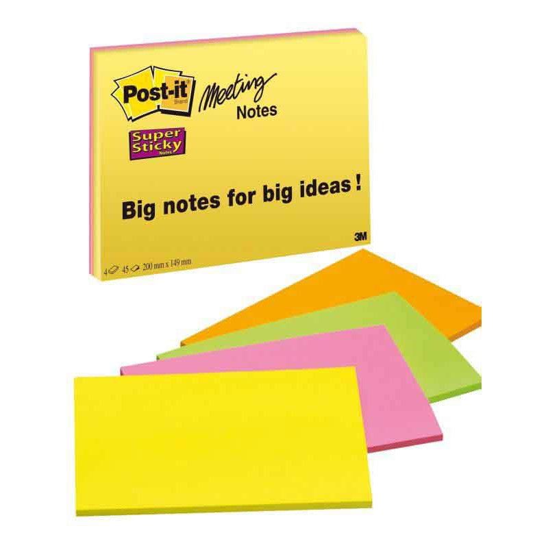 Post-it Super Sticky Meeting Notes Haftnotizen extrastark 6845-SSP farbsortiert 4 Blöcke