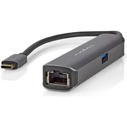 Nedis USB Multi-Port-Adapter USB 3.2 Gen1 4-in-1 - USB-C™ Stecker, HDMI™ Buchse, RJ45 Buchse, USB-A (USB-C, 4 Ports), Dockingstation + USB Hub, Grau