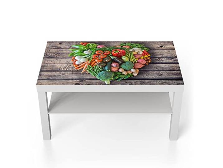 DEQORI Glastisch weiß groß 90x50 cm Motiv Vegetarisches Herz ausgefallener Beistelltisch aus Glas Hochglanz Couchtisch fürs Wohnzimmer moderner Couch Tisch mit Design