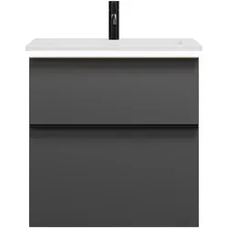 burgbad Eqio Mineralguss-Waschtisch inklusive Waschtischunterschrank mit LED-Beleuchtung, 620x490x638mm, SHCC062F6584C0001G0252, Farbe: Dunkelgrau Matt / Dunkelgrau Matt, Griffleiste Schwarz Matt