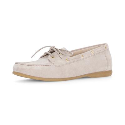 Bootsschuh GABOR, Damen, Gr. 39, Leder, beige (natur), Veloursleder, unifarben, Schuhe Bootsschuh, Flats, Schlupfschuh, Slipper, mit Mokassinnaht