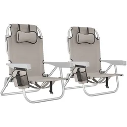 tectake 2 pcs, Aluminium Strandstuhl Coral, klappbar, mit Rucksackfunktion, 63x62x78 cm, beige