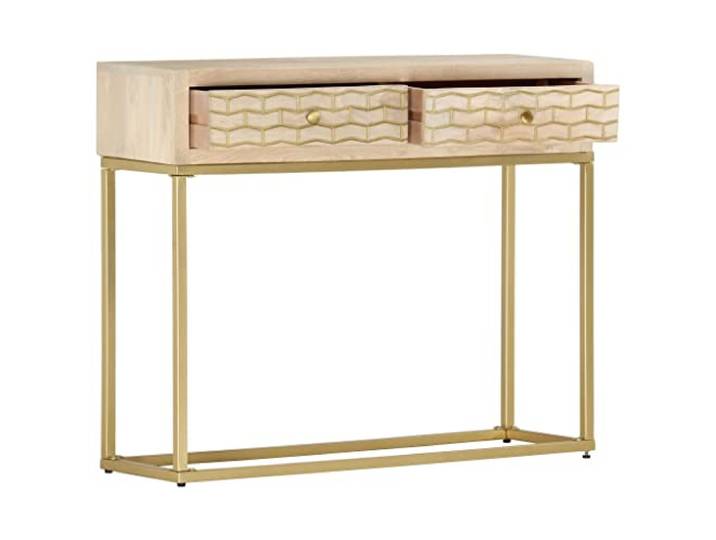 PUGYNBK Konsolentisch aus Holz, goldfarbener Griff, 90 x 30 x 75 cm Mit Schubladen, Stahlstruktur, Industrie-Finish, einfache Montage