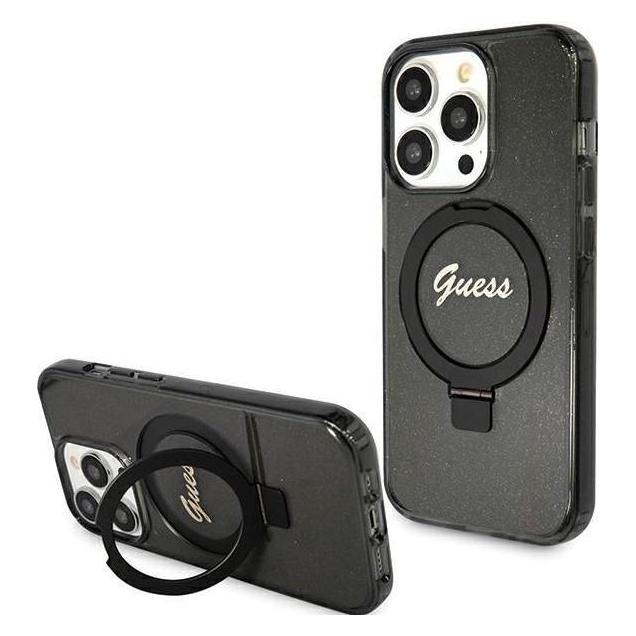 Guess GUHMP15LHRSGSK iPhone 15 Pro 6.1" czarny/black hardcase Ring Stand Script Glitter MagSafe (Apple iPhone 15 Pro) (GUHMP15LHRSGSK)