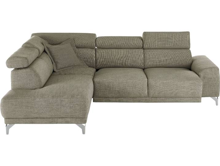 Ecksofa 3C CANDY Greve Sofa immer mit manuelle Kopfteilverstellungen, modern, elegant , grau (anthrazit), B:249cm H:79cm T:209cm, 100% Leder, Sofas, Ecksofa, wahlweise motorischer Sitzvorzug, bequem und zeitlos, L-Form