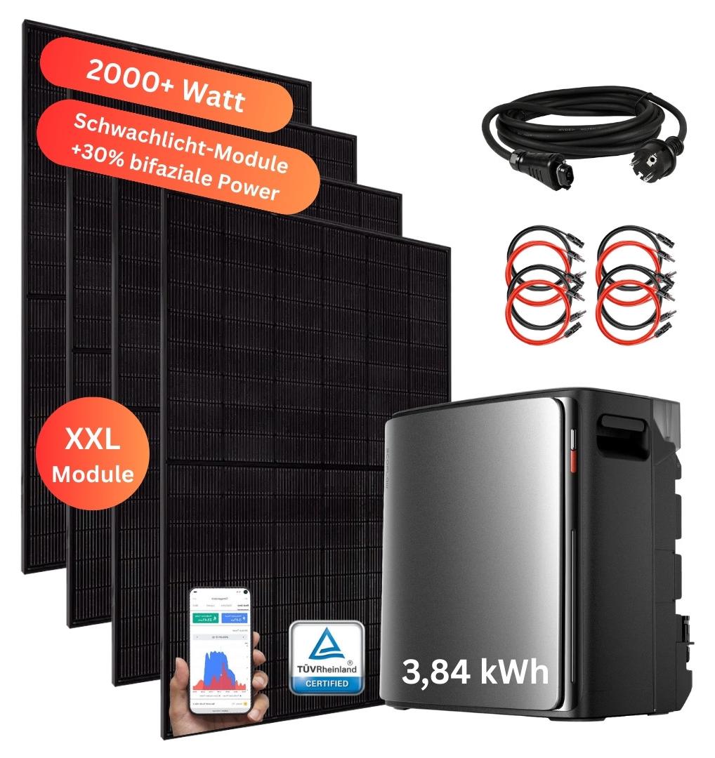 MyVoltaics Balkonkraftwerk 2000+ W mit Speicher STREAM Ultra X 3,84 kWh, SmartMeter gratis für Nulleinspeisung, bidirektional Unterkonstruktion für Fassade / Wand