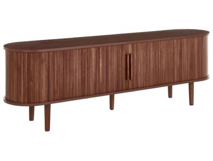 Beliani TV-Schrank Dunkelbraun MDF-Konstruktion Geriffelt Holzoptik 180 cm Lang mit 2 Türen Kabelführung Rustikales Design Wohnzimmer TV-Lowboard