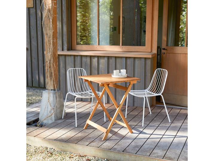 Bistro - Outdoor Gartenmöbel Set aus massiver Akazie und Metall white, 2 Stühle - Weiß