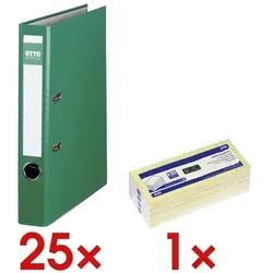 OTTO Office 25x Ordner »Exclusive I« inkl. 12er-Pack Haftnotizblock grün, 5x32x28.5 cm