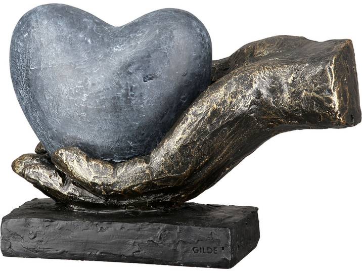 Skulptur GILDE Skulptur Heart in your Hand , schwarz (bronzefarben), B:18cm H:12cm T:10cm, Kunstharz, Dekofiguren, Skulptur