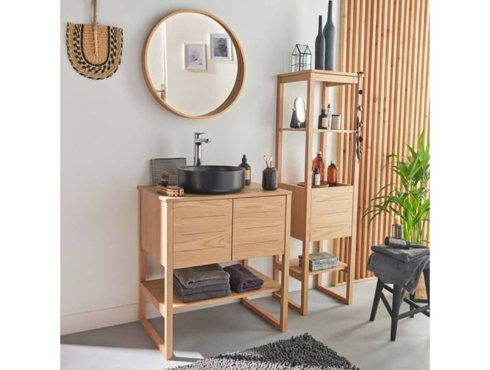 Meuble simple 70cm + vasque + miroir + colonne ATOLL