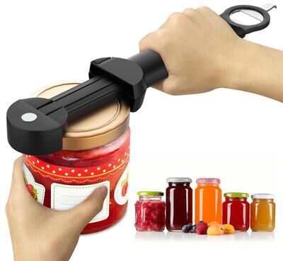 KitchenNation Adjustable Bottle Opener & Magnetic Jar Gripper For Weak Hands And Arthritis Relief black