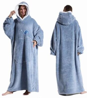 Daily Deals Depot Extra Long Wearable Blankets Winter Flannel Hooded Blanket With Full Sleeves Men Women Cozy Soft Throw Adult TV Blanket sky cloth Length 140cm