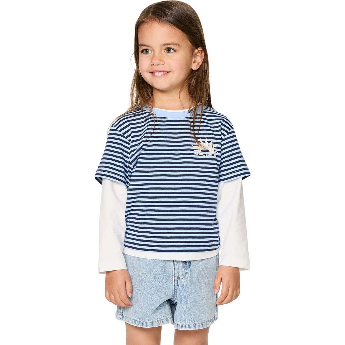 RipCurl Road Trip Stripe Tee - Girl sky blue (0079) 3-4 05BJTE-0079-3-4