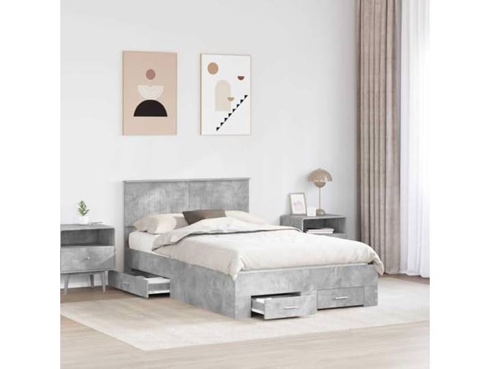 KTHLBRH Bett mit Schubladen, Zementgrau, 120 x 190 cm Technisches Holz, Lattenrost, modernes Design, einfache Montage