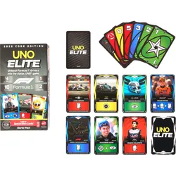 UNO Elite Formel 1 2025 Core Edition Kartenspiel-Starterset mit 4 Erweiterungssets und 2 Promo-Karten