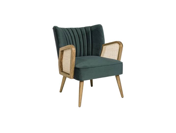 Massiver Retro Design Sessel „Virna“ Rattan Dunkelgrün Bizzotto