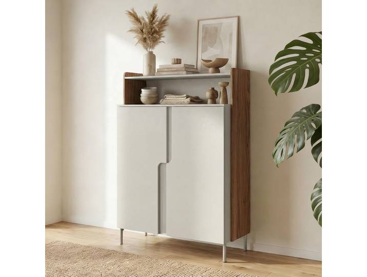 BEAUTYSOFA Highboard POSITIVO Kommode Kaschmir & Nussbaum Alba 103,2 x 160 x 42 cm – Moderne Kommode 2 Türen mit Tip-On-System und 1 offenes Fach