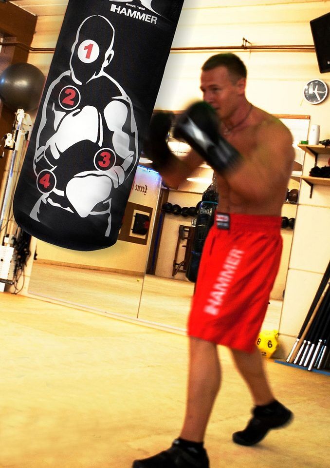 Boxsack HAMMER "Sparring Pro" Gr. 2, schwarz (schwarz, weiß), Boxsäcke, Kinder, B/H/L: 30cm x 80cm x 100cm, mit markierten Trefferpunkten, Boxsack, B:30cm H:80cm L:100cm