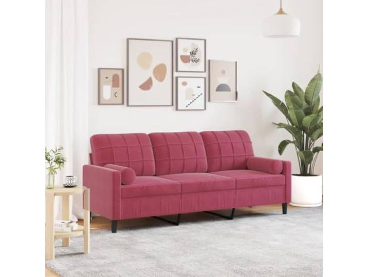 HEFZGDB Weinrotes 3-Sitzer-Sofa 180 cm Samt mit Zierkissen, Bequem Polstermöbel für Wohnzimmer, Robustes Metallgestell und Abnehmbare Bezüge, Modernes Design Sofa