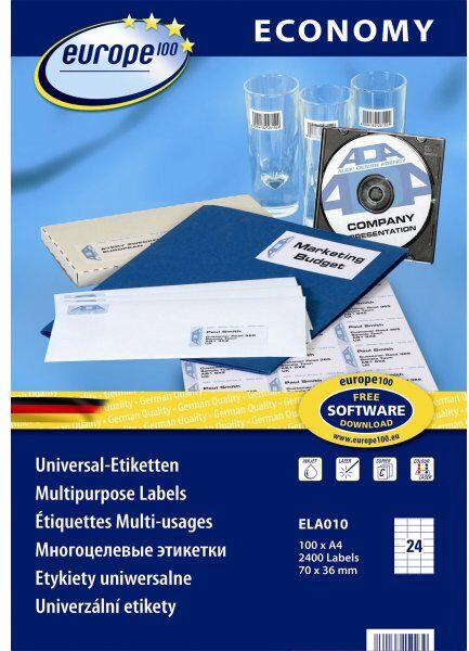 Budget Europe E100 Etiket   70x36 Mm   2400 Stk.