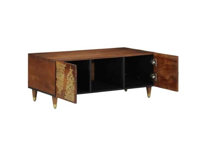 IBUQDDV Couchtisch Honigbraun 100 x 54 x 40 cm Massivholz Mango Rechteckige Form, Massivholz Mango, Messingbeine, Scharniertüren, Stauraum, matte Oberfläche