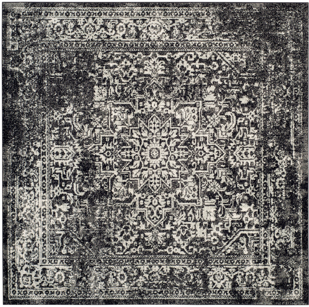 Blue Elephant Oriental Area Rug Black/Grey Square 201 cm