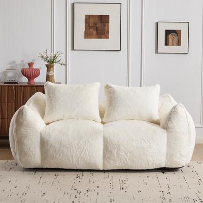 HOMEFUN Fabric Upholstered Oversized Chase Lounge Loveseat Bean Bag Lazy Sofa with 2 Pillows