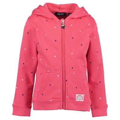 Kapuzensweatjacke BLUE SEVEN, Mädchen, Gr. 134, pink, Sweatware, Obermaterial: 80% Baumwolle, 20% Polyester, normal, Rundhals, Sweatjacken, Baumwollmischung, Allover-Druck