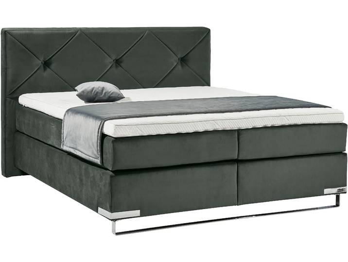 Boxspringbett, Stoff, Schwarz (D 520 Anthrazit), 177×214 cm, 7-Zonen-Taschen-Federkern, Modern, Musterring
