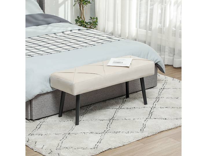 HOMCOM Tabouret Bout de Lit Rembourré 100x36x45cm Blanc Crème