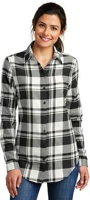 Port Authority LW668 Women's Plaid Flannel Tunic in Snow White/Black size XL