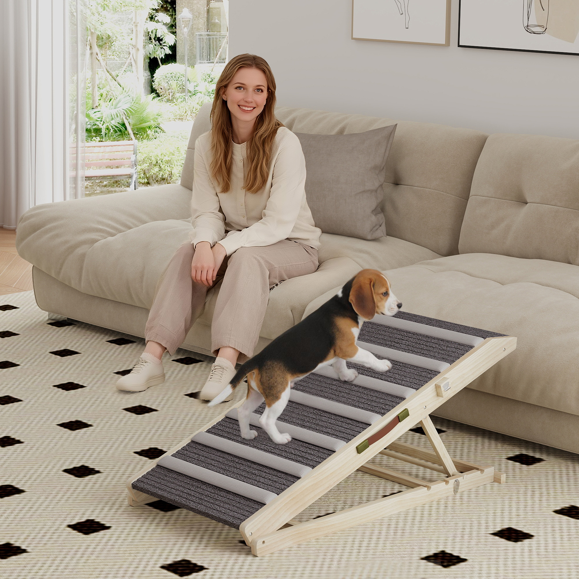 Pawhut Rampa per Cani Pieghevole e Altezza Regolabile 35-50 cm Rampa per Animali in Legno con Tappetino Antiscivolo   Aosom Italy