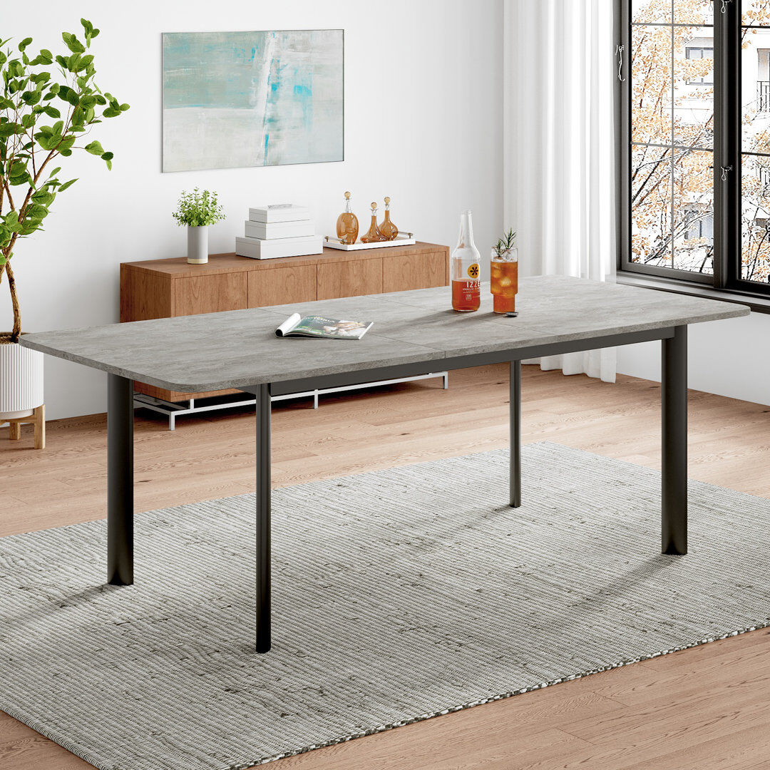 Borough Wharf Extendable Rectangular with Steel Base Dining Table Grey Wood