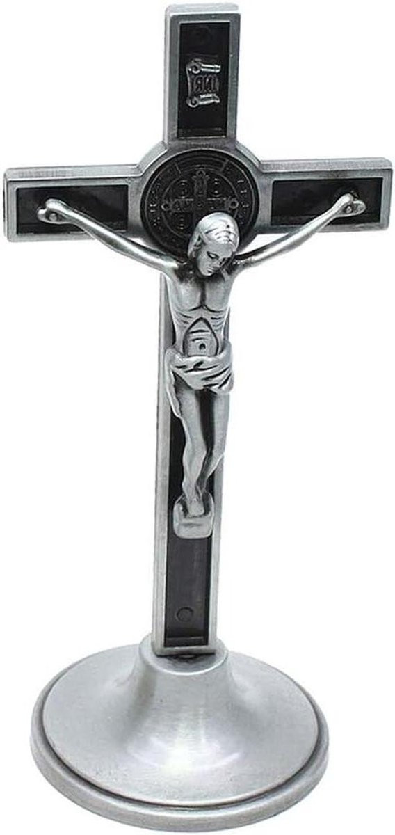 Religieus Kruisbeeld Christus Wanddecoratie in Oude Tin - 11,5 x 5,2 cm