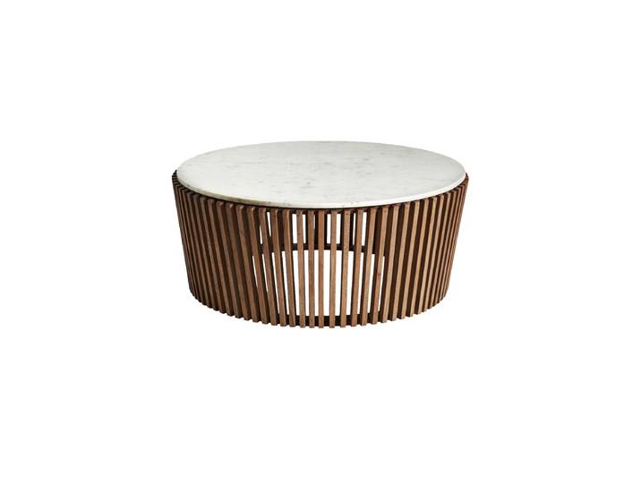 Design Couchtisch „Goms“ mit weisser Marmorplatte Akazienholz Braun, Weiss Vical Home