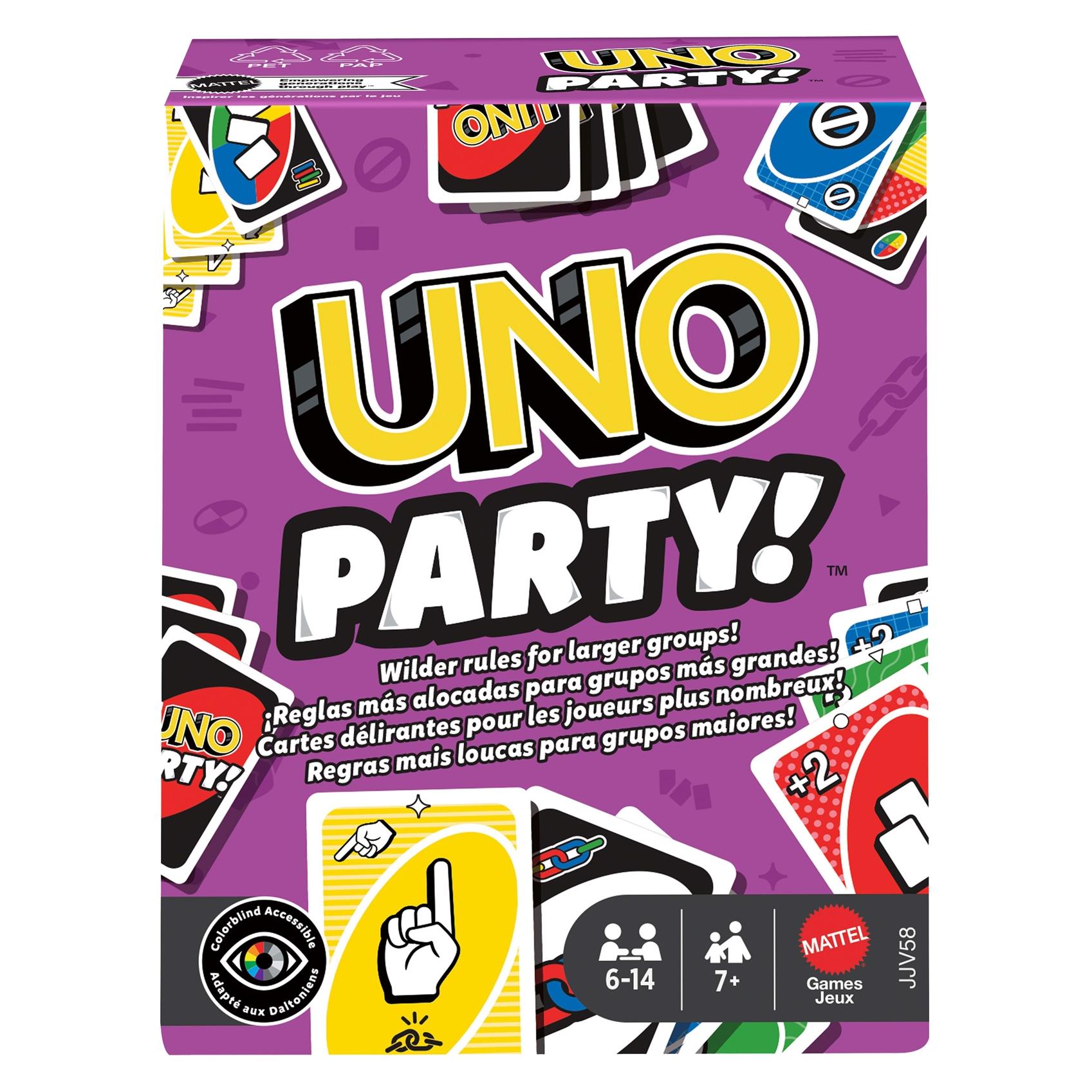 Mattel Games UNO Party (Englisch, Estnisch, Hebräisch, Lettisch, Litauisch, Russisch, Ukrainisch, 2 - 10 Spieler) (JJV58)