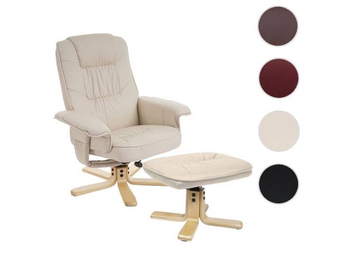 MCW Fauteuil relax /de relaxation M56 avec pouf simili-cuir ~ crème