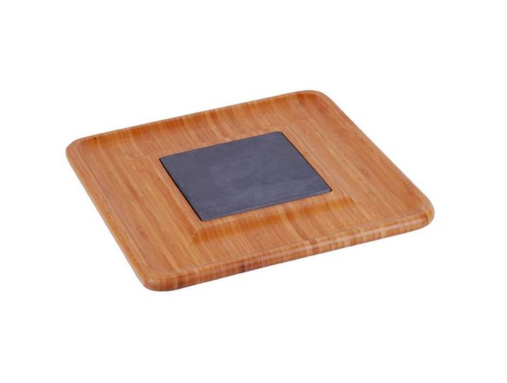 Bambus Käse-Tablett mit Schieferplatte, 2-teilig, 33 x 33 x 1,5cm